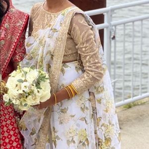 White gold floral lehnga (top, skirt, dupatta)